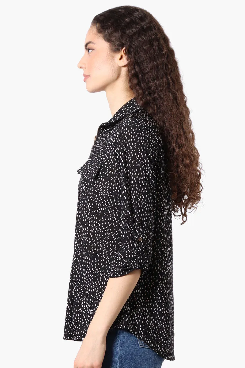 Beechers Brook Patterned Roll Up Sleeve Half Zip Blouse - Black sold by Fairweather product image thumbnail 2
