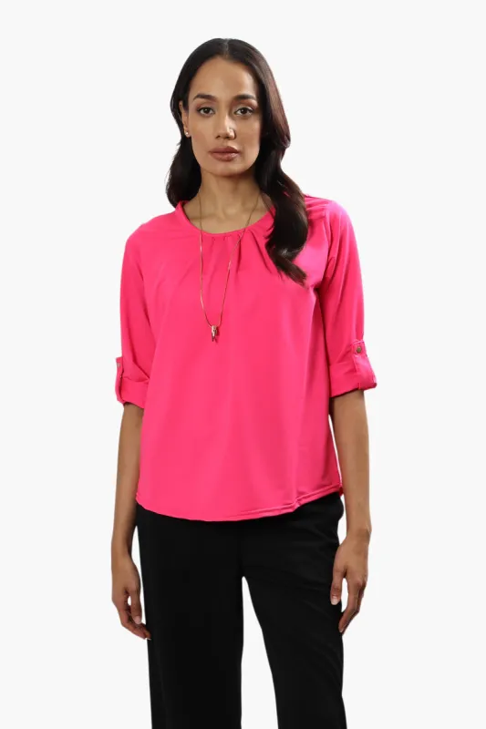 Beechers Brook Solid Roll Up Sleeve Blouse - Pink sold by Fairweather