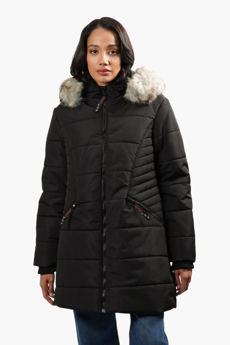 Canada Weather Gear Vegan Fur Puffer Parka Jacket - Black sold by Fairweather