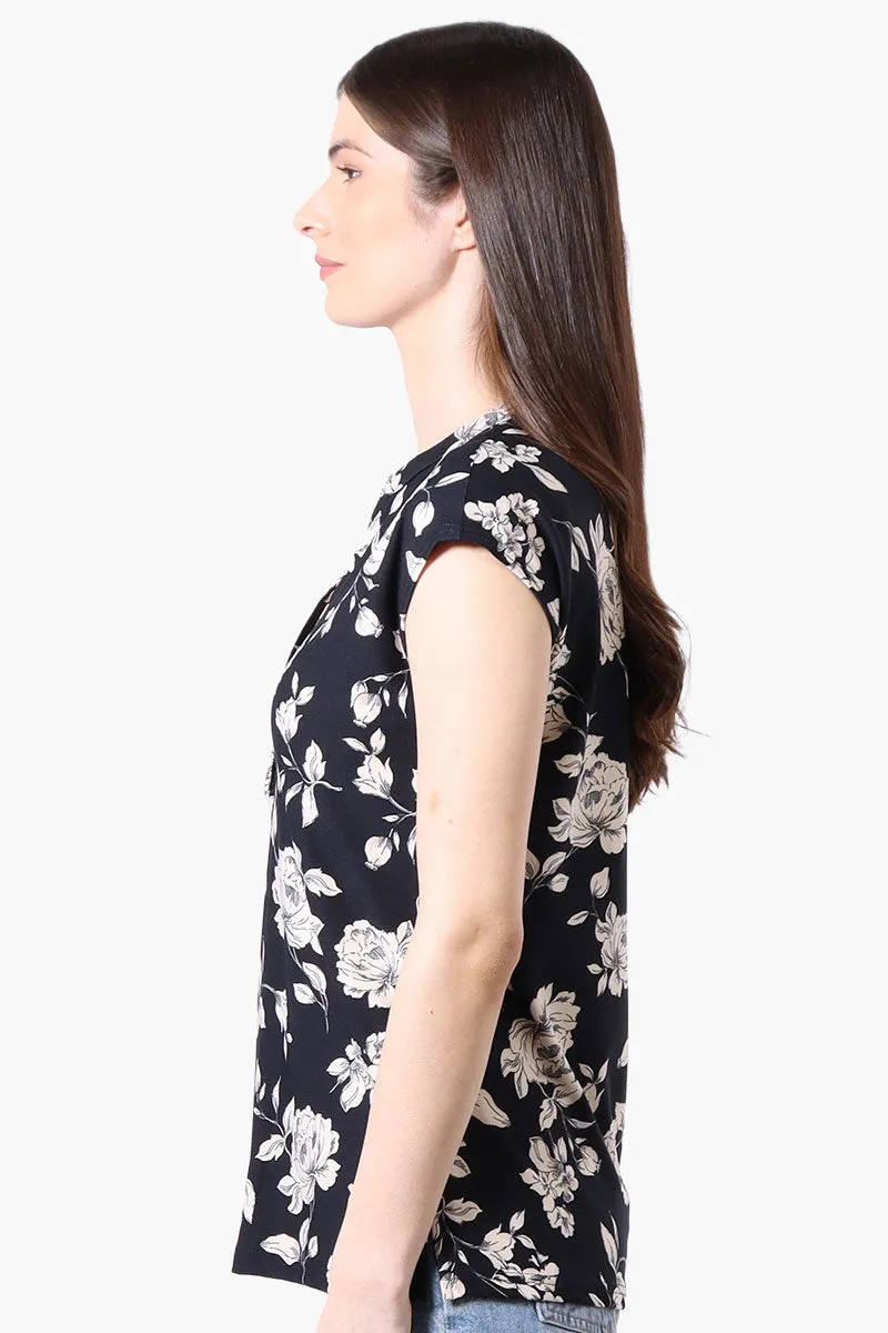 International INC Company Floral Cap Sleeve Henley Shirt - Navy sold by Fairweather product image thumbnail 2