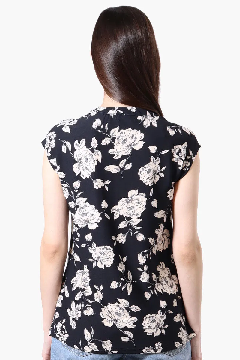 International INC Company Floral Cap Sleeve Henley Shirt - Navy sold by Fairweather product image thumbnail 3