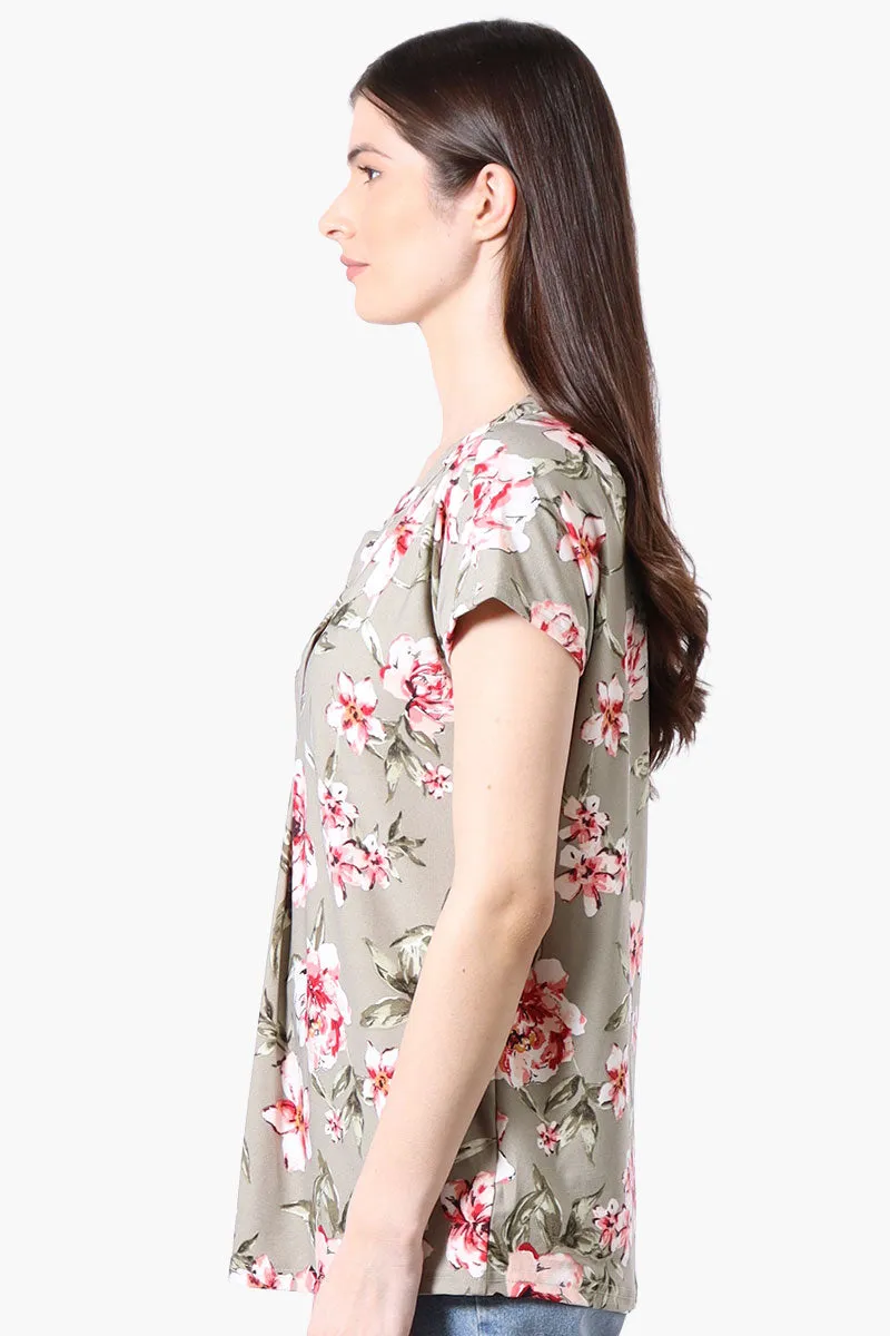 International INC Company Floral Short Sleeve Blouse - Olive sold by Fairweather product image thumbnail 2