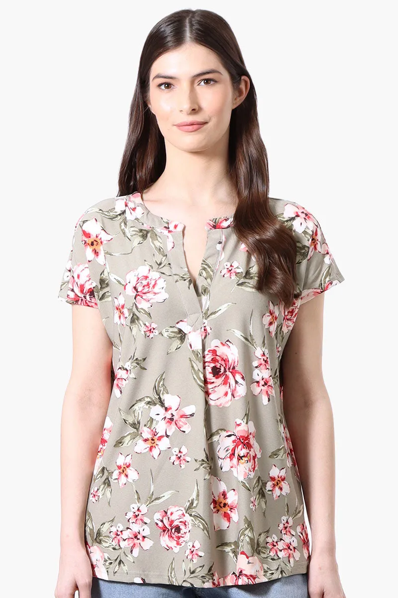 International INC Company Floral Short Sleeve Blouse - Olive sold by Fairweather