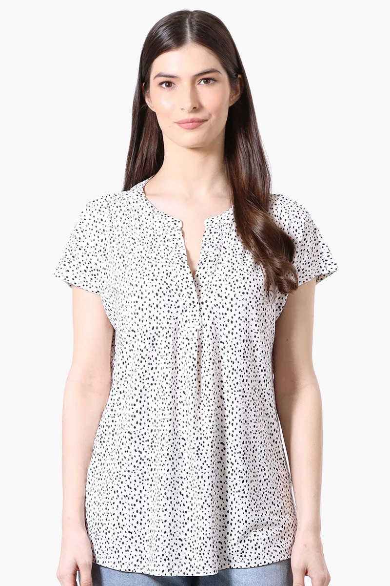 International INC Company Dotted Short Sleeve Blouse - White sold by Fairweather