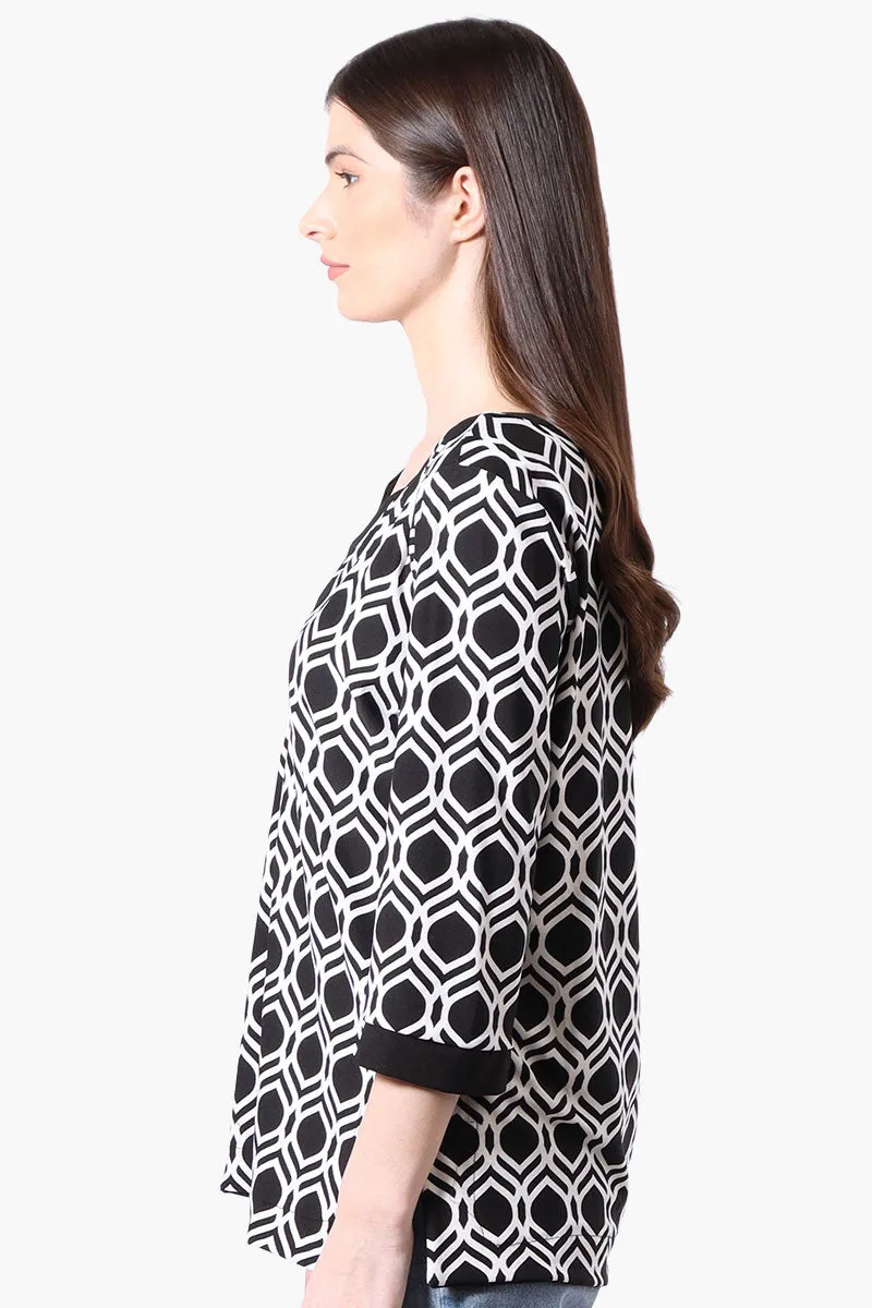 International INC Company Patterned Side Slit 3/4 Sleeve Shirt - Black sold by Fairweather product image thumbnail 2