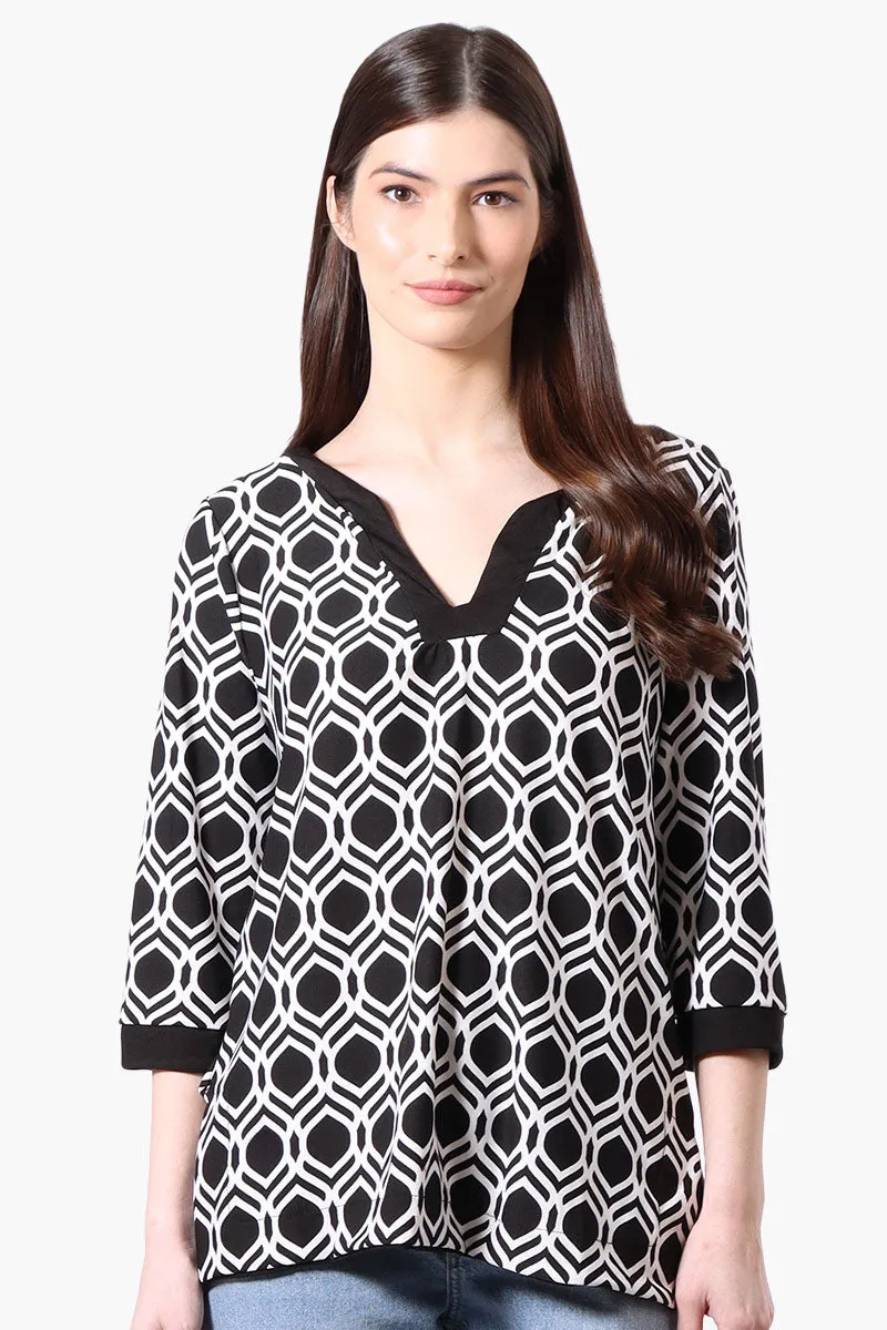 International INC Company Patterned Side Slit 3/4 Sleeve Shirt - Black sold by Fairweather