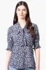 Beechers Brook Floral Tie Neck Smocked Sleeve Blouse - Navy sold by Fairweather