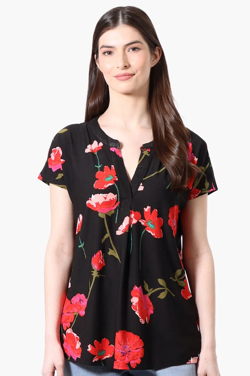 International INC Company Floral Short Sleeve Blouse - Black sold by Fairweather