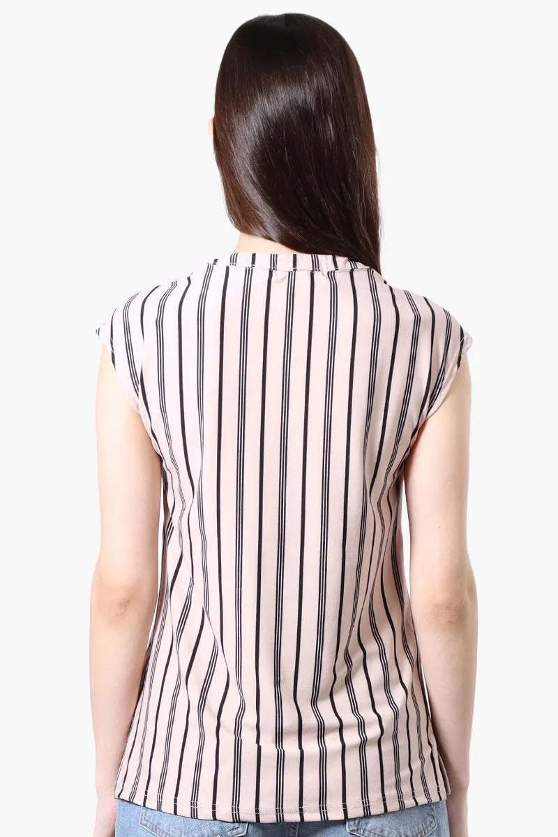 International INC Company Striped Cap Sleeve Henley Shirt - Cream sold by Fairweather product image thumbnail 3