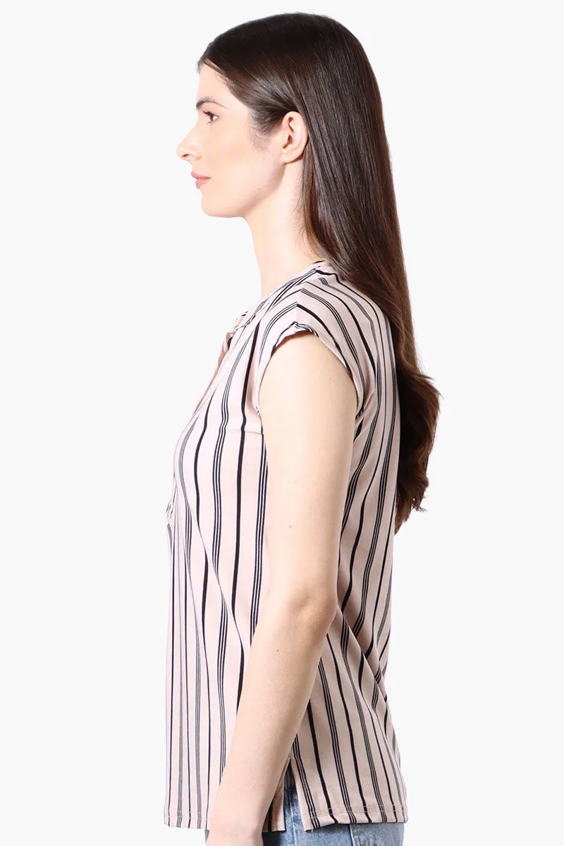 International INC Company Striped Cap Sleeve Henley Shirt - Cream sold by Fairweather product image thumbnail 2