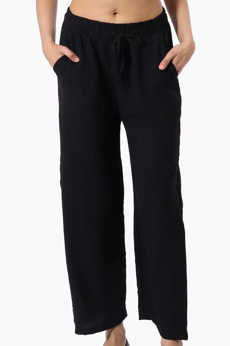 Stylexchange Tie Waist Wide Leg Crinkled Pants - Black sold by Fairweather