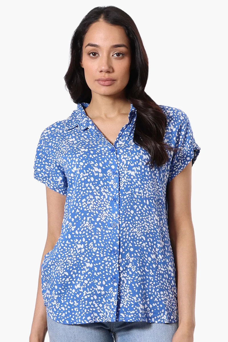 Majora Patterned Camp Collar Button Up Shirt - Blue sold by Fairweather