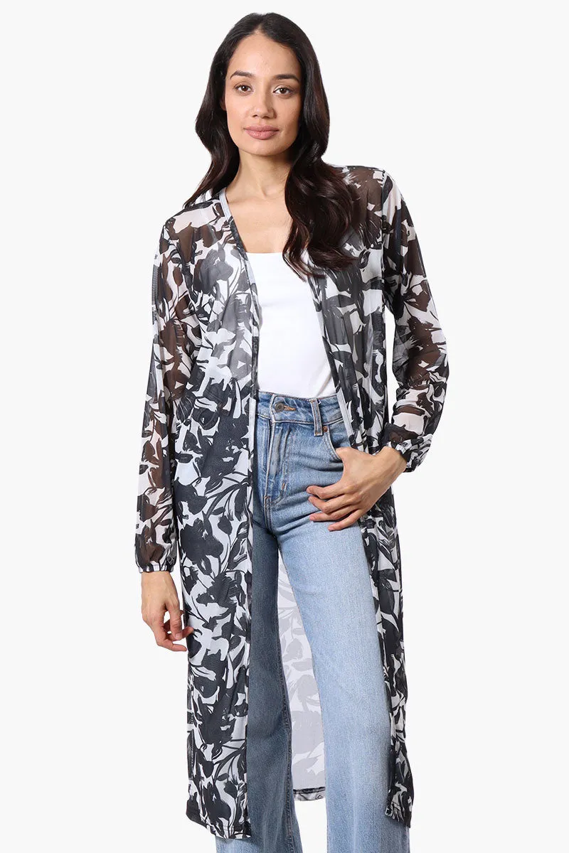 Stylexchange Floral Long Sleeve Sheer Duster Cardigan - White sold by Fairweather