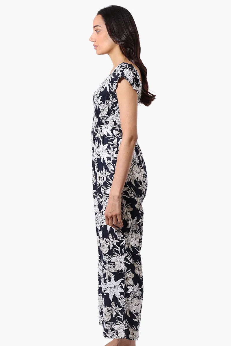 International INC Company Floral Smocked Square Neck Jumpsuit - Navy sold by Fairweather product image thumbnail 2
