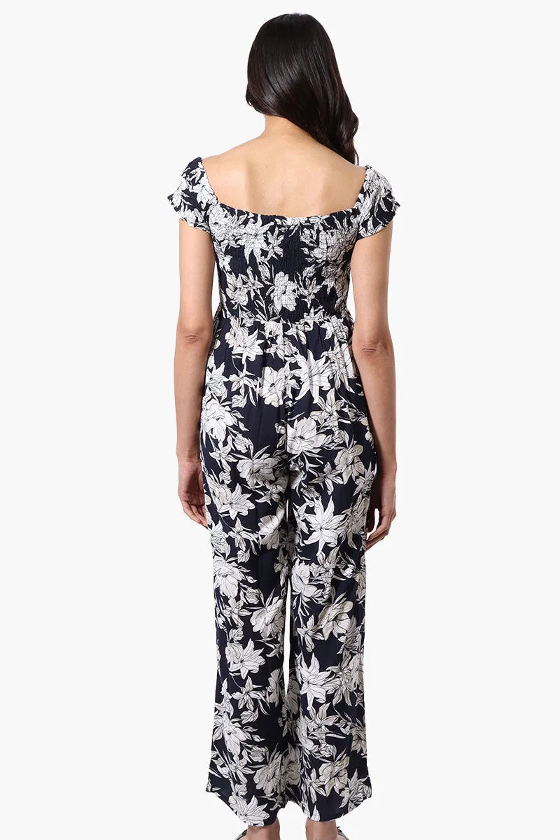 International INC Company Floral Smocked Square Neck Jumpsuit - Navy sold by Fairweather product image thumbnail 3
