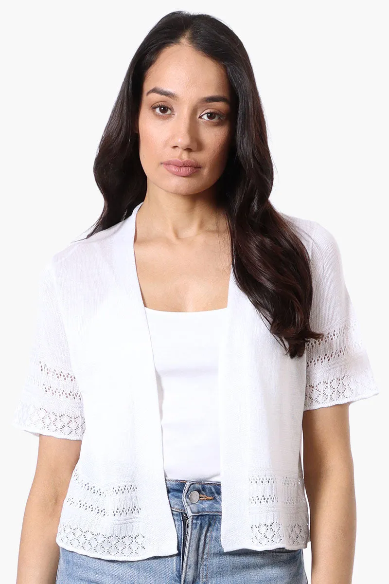 Beechers Brook Crochet Detail Open Shrug Cardigan - White sold by Fairweather