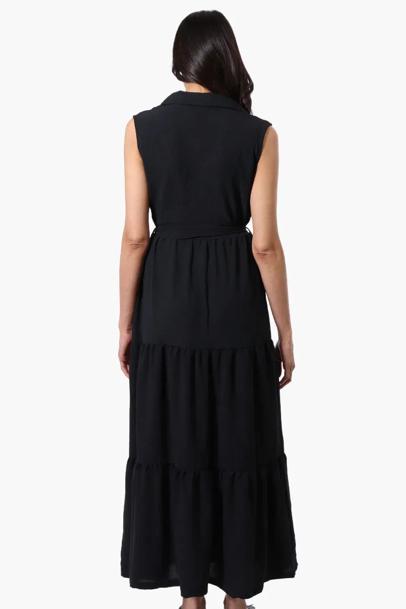 Stylexchange Belted Tiered Front Button Maxi Dress - Black sold by Fairweather product image thumbnail 3