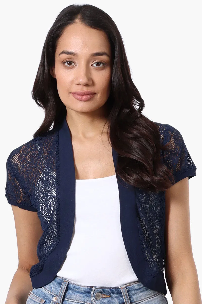 Impress Open Lace Shrug Cardigan - Navy sold by Fairweather