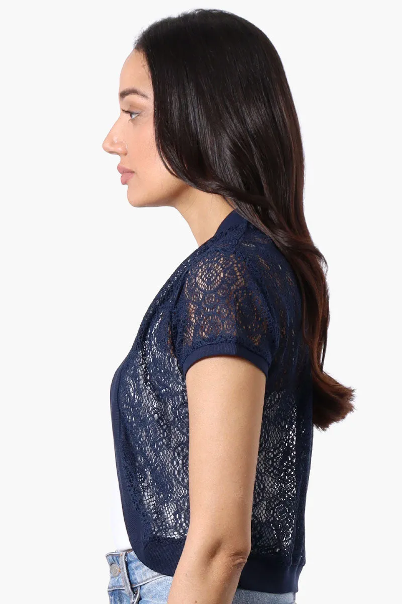 Impress Open Lace Shrug Cardigan - Navy sold by Fairweather product image thumbnail 2