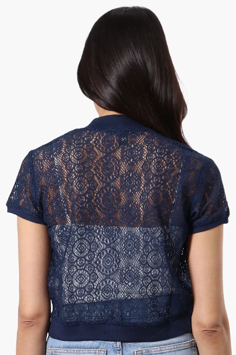 Impress Open Lace Shrug Cardigan - Navy sold by Fairweather product image thumbnail 3