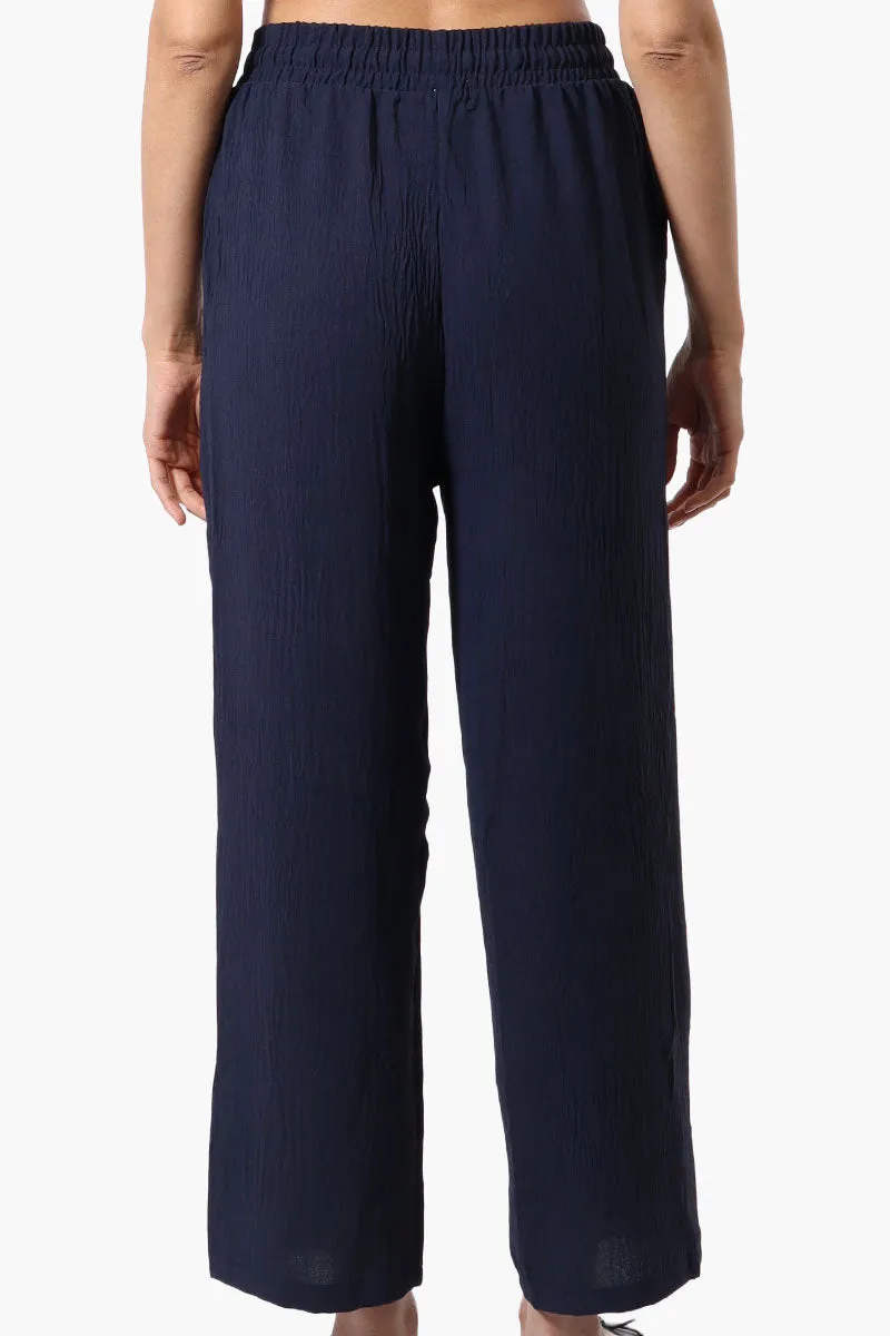 Stylexchange Tie Waist Wide Leg Crinkled Pants - Navy sold by Fairweather product image thumbnail 3