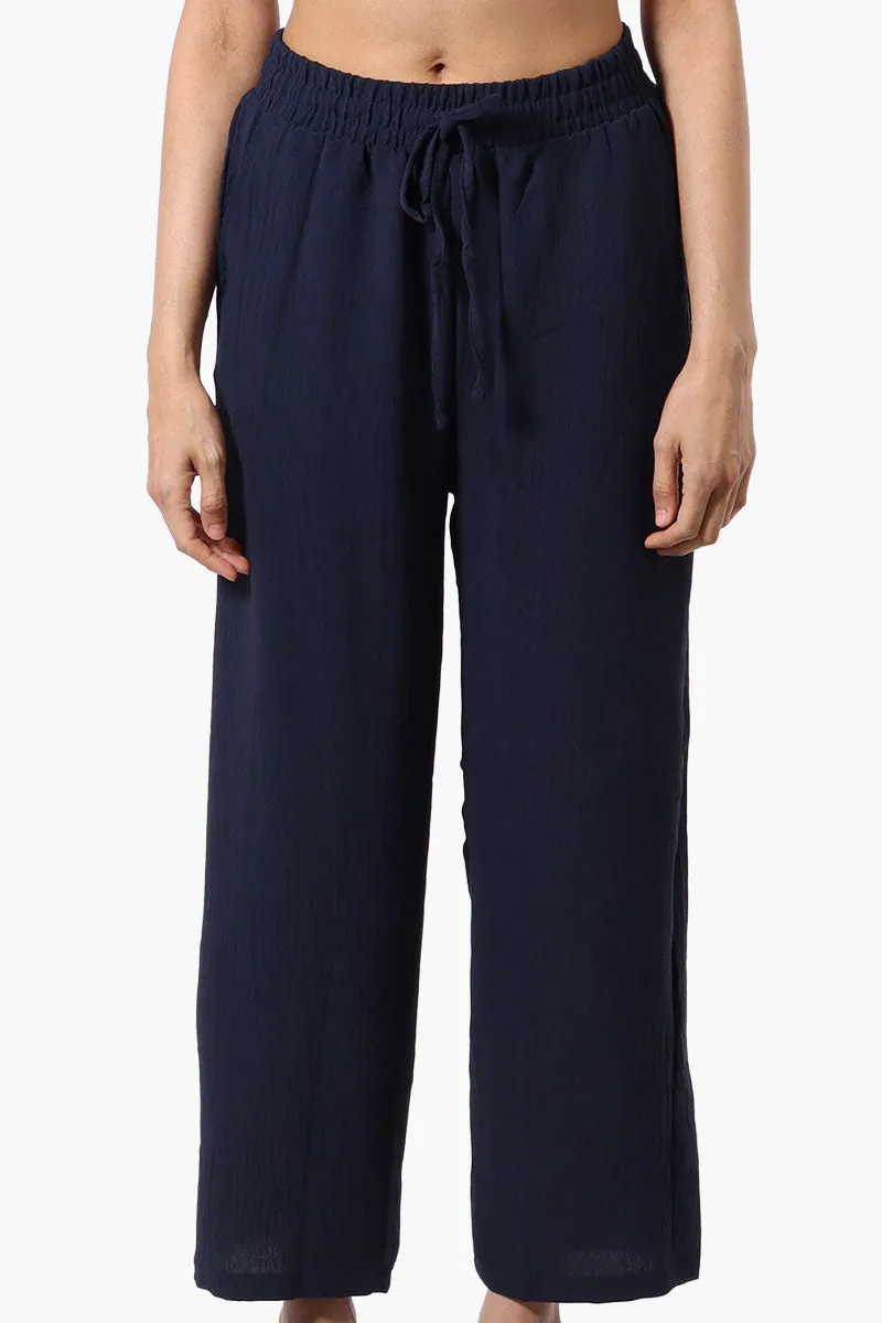 Stylexchange Tie Waist Wide Leg Crinkled Pants - Navy sold by Fairweather