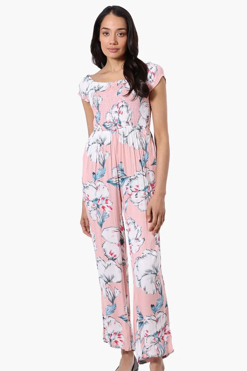 International INC Company Floral Smocked Square Neck Jumpsuit - Pink sold by Fairweather