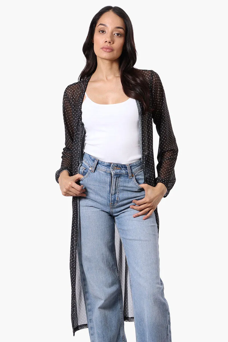Stylexchange Polka Dot Long Sleeve Sheer Duster Cardigan - Black sold by Fairweather