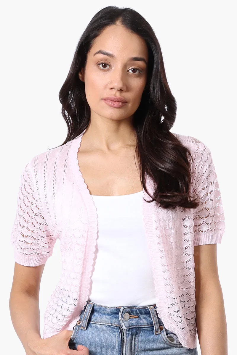 Beechers Brook Open Crochet Shrug Cardigan - Blush sold by Fairweather