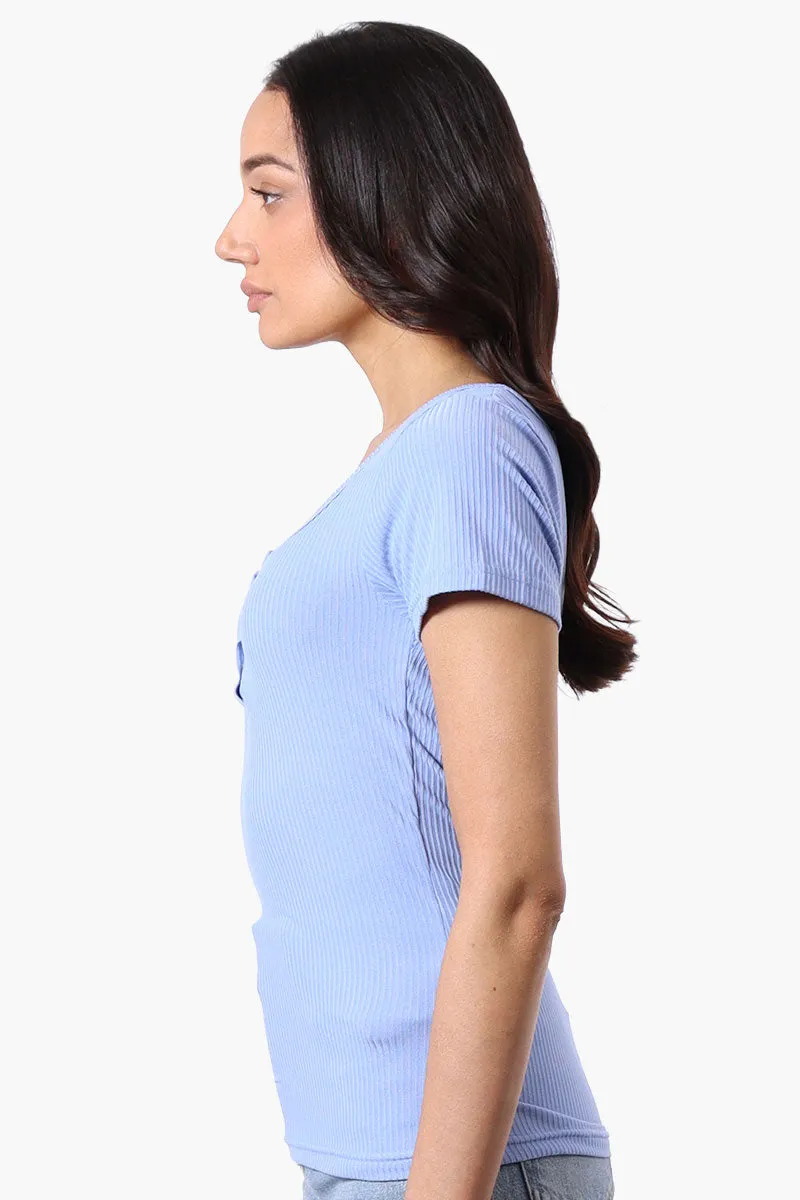 Costa Blanca Ribbed Square Neck Henley Tee - Blue sold by Fairweather product image thumbnail 2