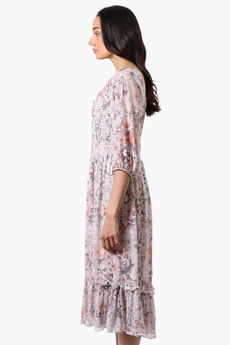 Costa Blanca Floral Tiered Sheer Sleeve Midi Dress - Cream sold by Fairweather product image thumbnail 2