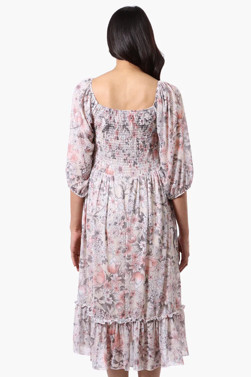 Costa Blanca Floral Tiered Sheer Sleeve Midi Dress - Cream sold by Fairweather product image thumbnail 3