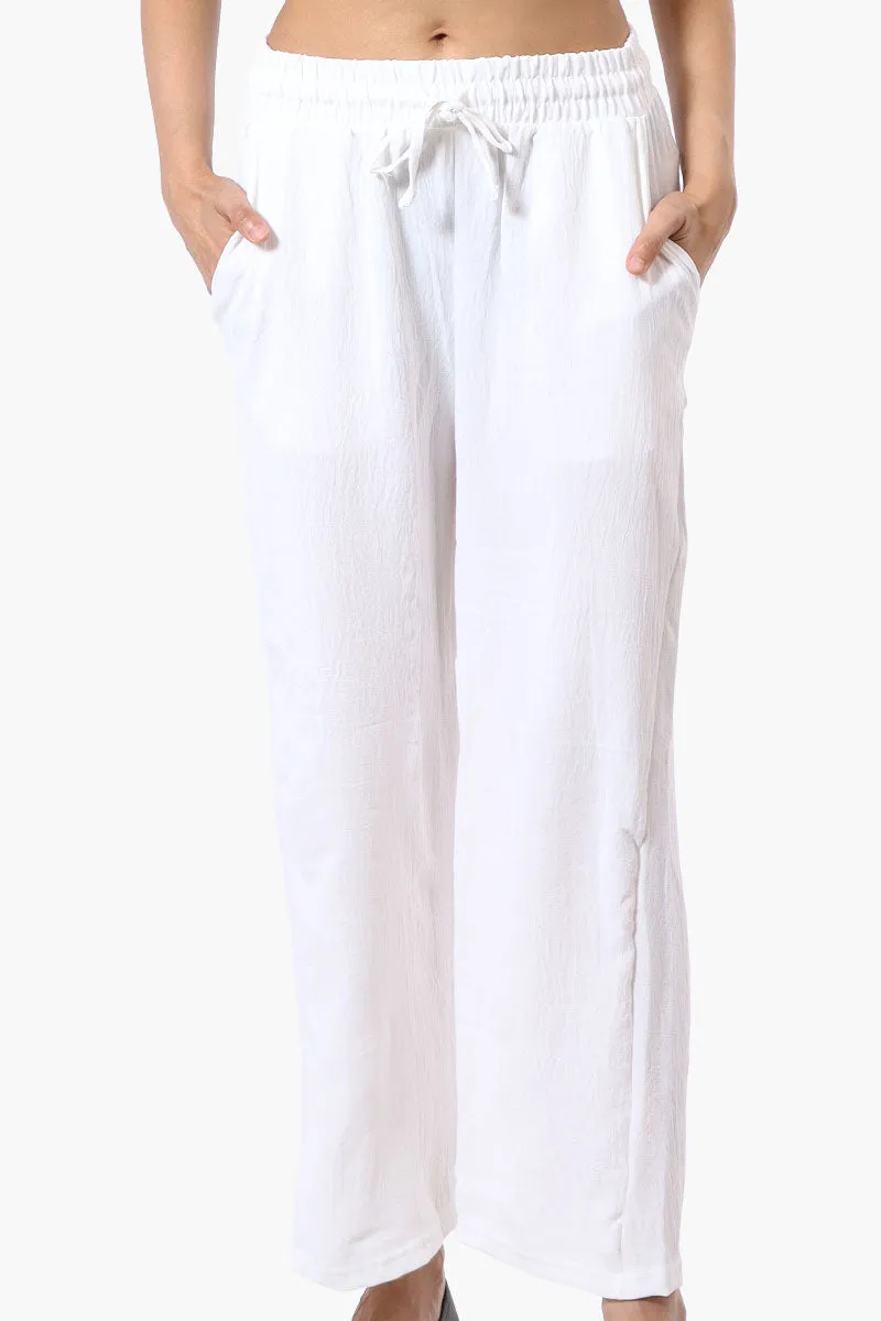 Stylexchange Tie Waist Wide Leg Crinkled Pants - White sold by Fairweather