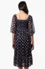 Costa Blanca Polka Dot Tiered Sheer Sleeve Midi Dress - Navy sold by Fairweather