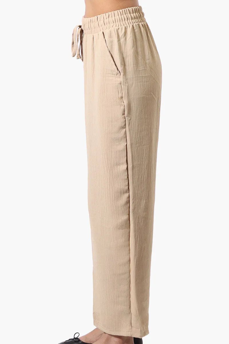 Stylexchange Tie Waist Wide Leg Crinkled Pants - Beige sold by Fairweather product image thumbnail 2