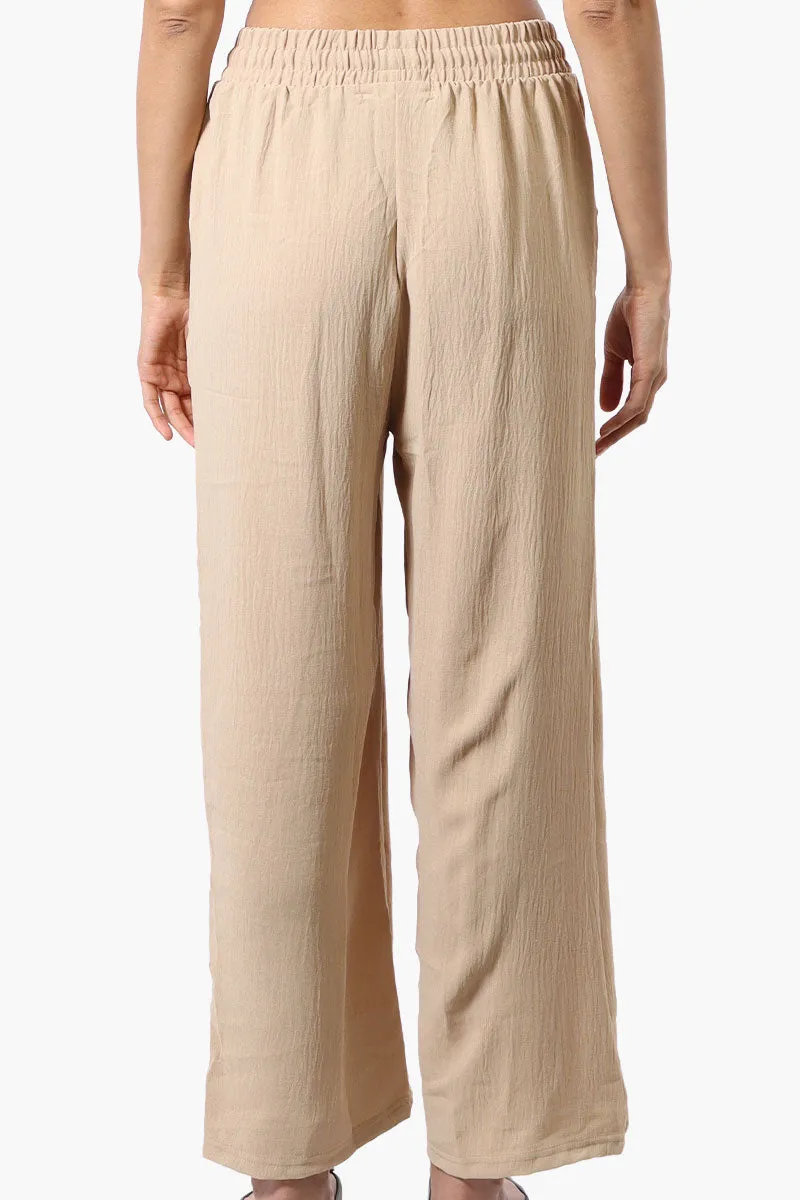 Stylexchange Tie Waist Wide Leg Crinkled Pants - Beige sold by Fairweather product image thumbnail 3
