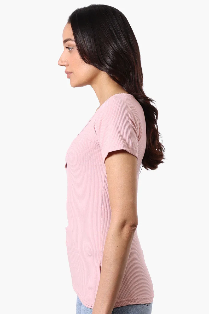 Costa Blanca Ribbed Square Neck Henley Tee - Pink sold by Fairweather product image thumbnail 2
