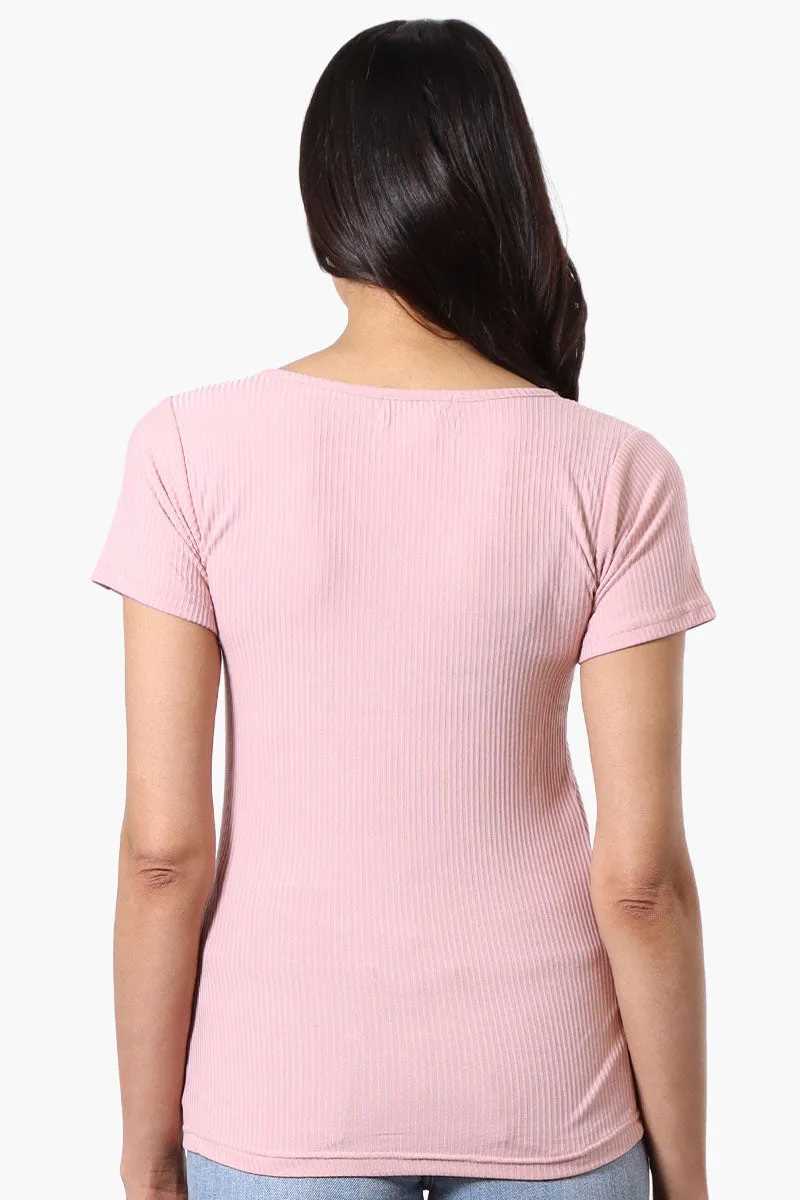 Costa Blanca Ribbed Square Neck Henley Tee - Pink sold by Fairweather product image thumbnail 3