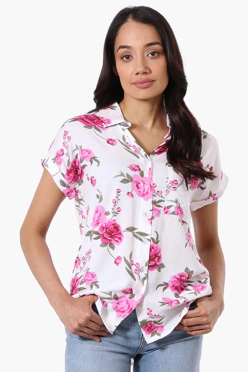 Majora Floral Camp Collar Button Up Shirt - White sold by Fairweather