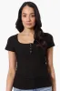 Costa Blanca Ribbed Square Neck Henley Tee - Black sold by Fairweather