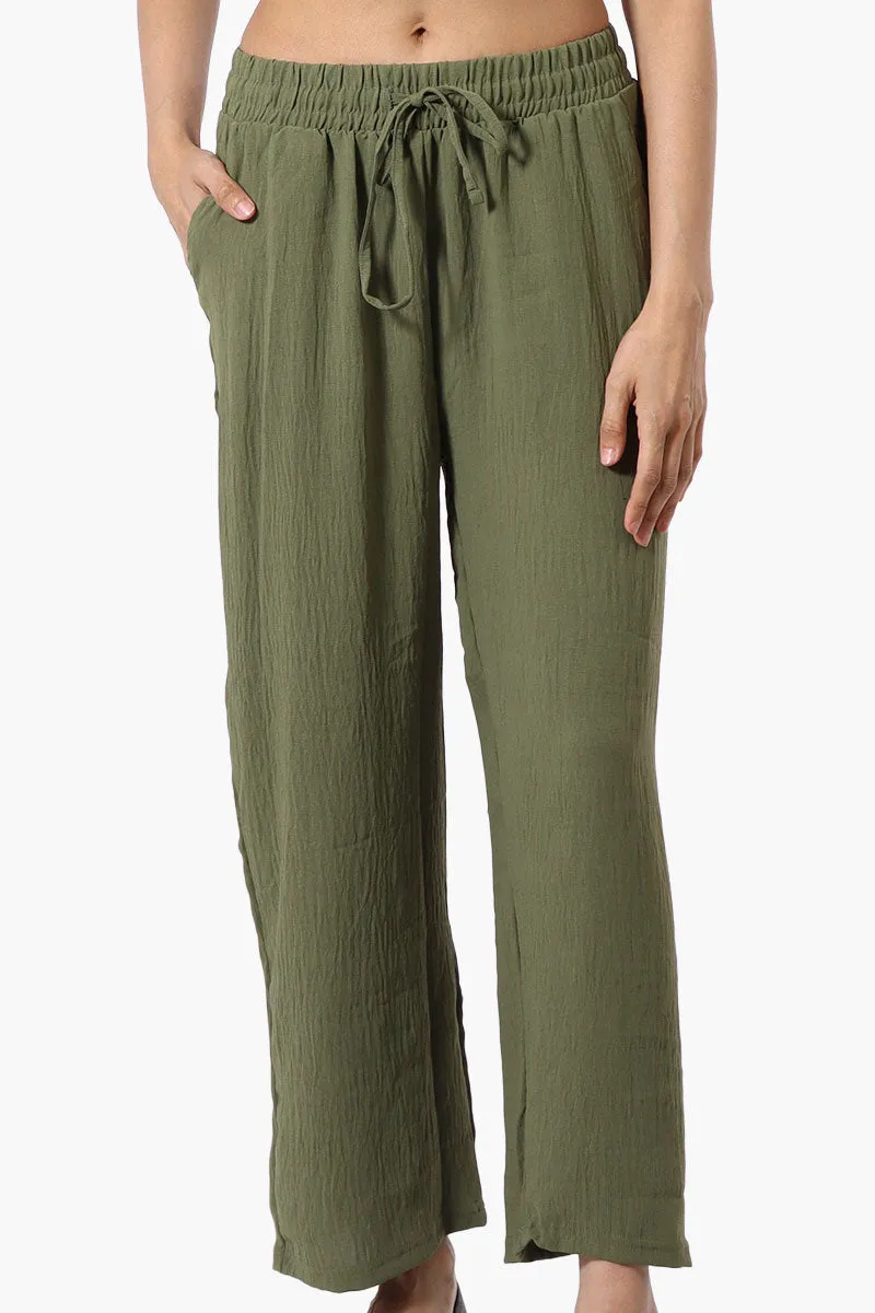 Stylexchange Tie Waist Wide Leg Crinkled Pants - Olive sold by Fairweather