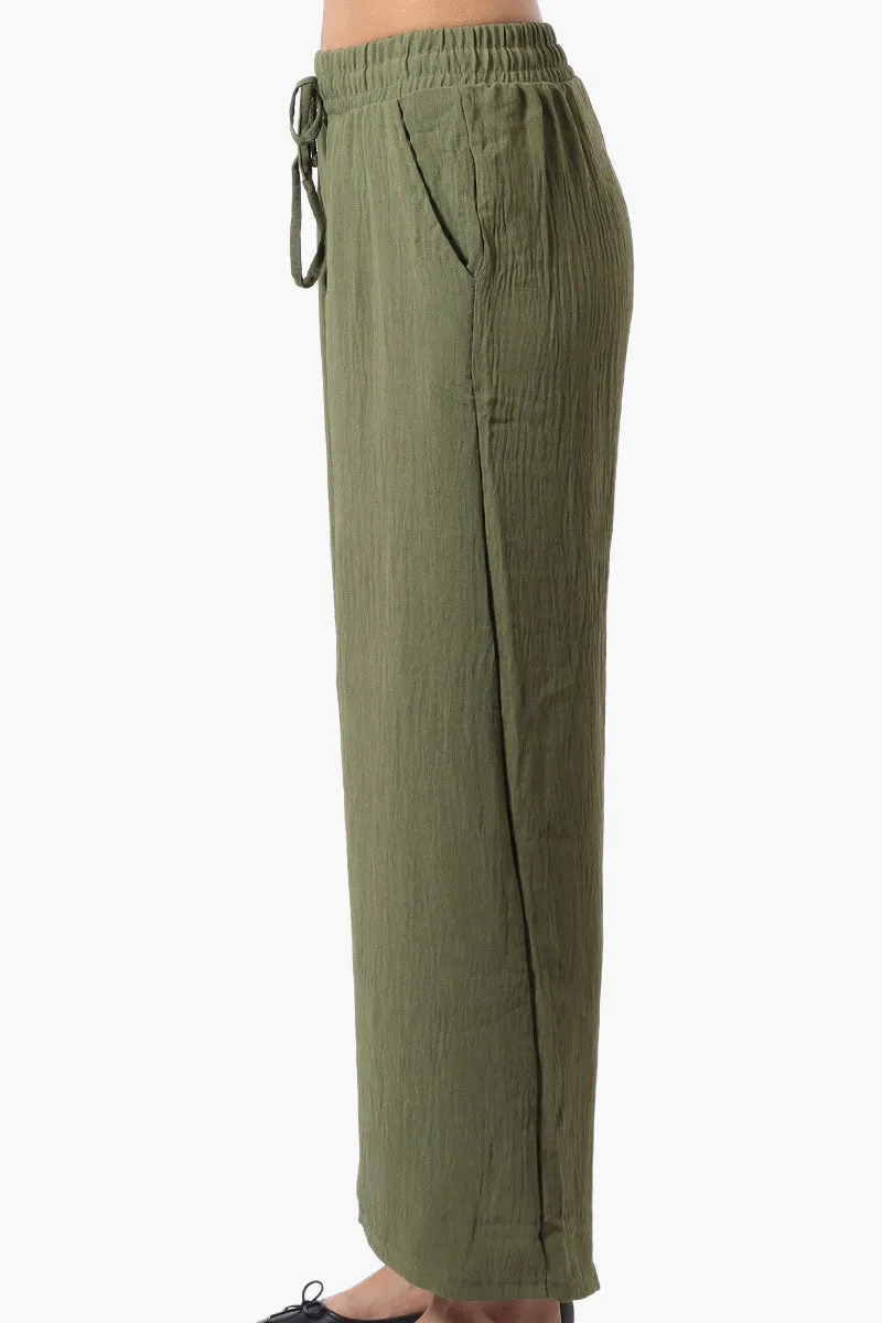 Stylexchange Tie Waist Wide Leg Crinkled Pants - Olive sold by Fairweather product image thumbnail 2