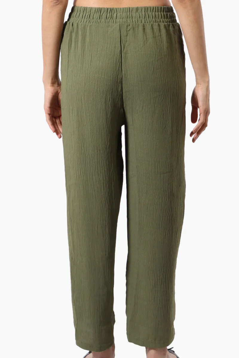 Stylexchange Tie Waist Wide Leg Crinkled Pants - Olive sold by Fairweather product image thumbnail 3
