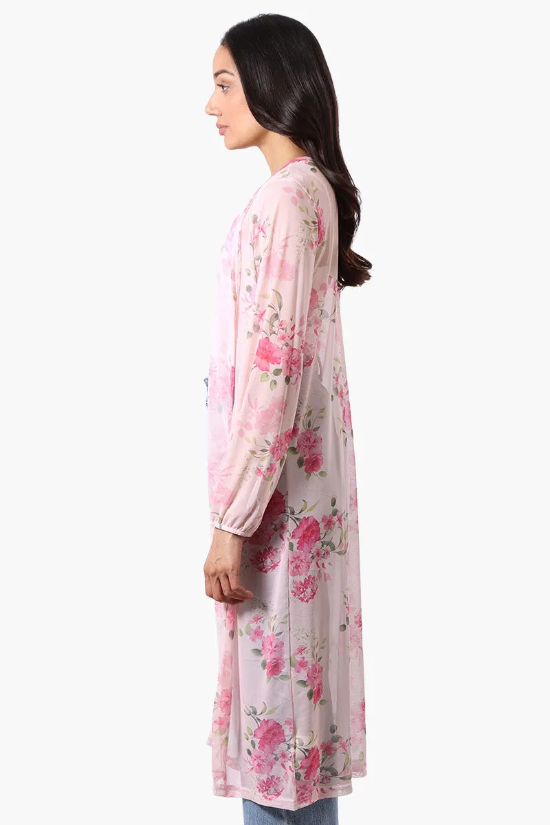 Floral Long Sleeve Sheer Duster Cardigan - Pink sold by Fairweather product image thumbnail 2