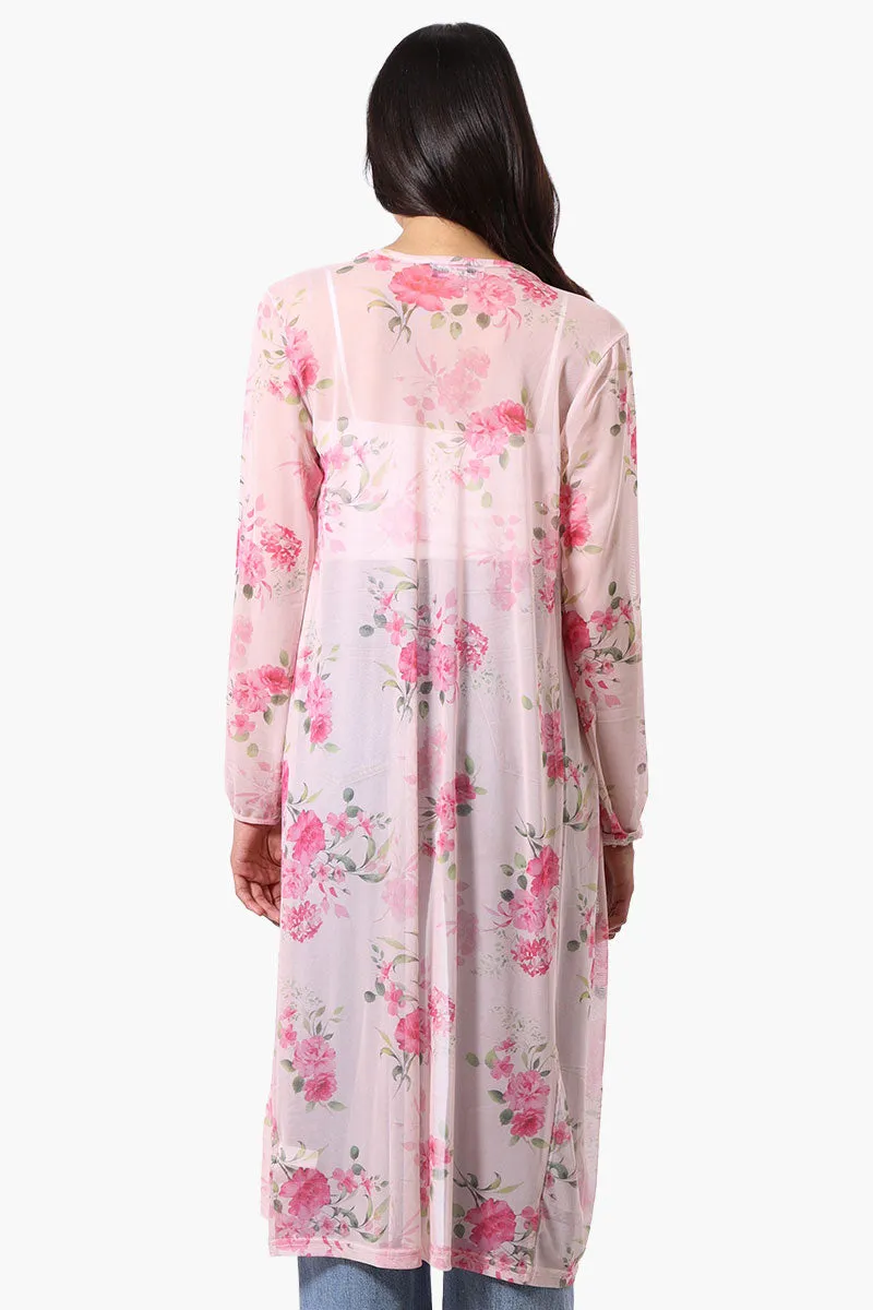 Floral Long Sleeve Sheer Duster Cardigan - Pink sold by Fairweather product image thumbnail 3