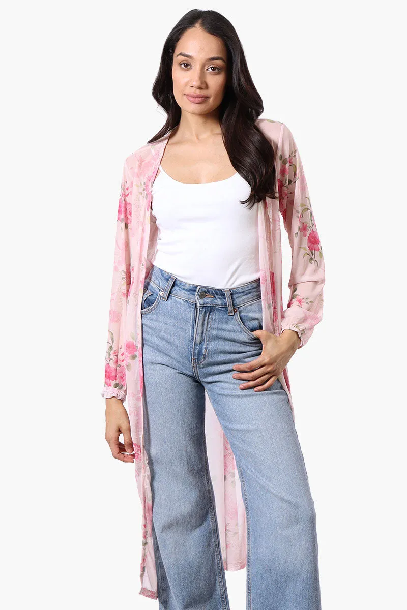 Floral Long Sleeve Sheer Duster Cardigan - Pink sold by Fairweather