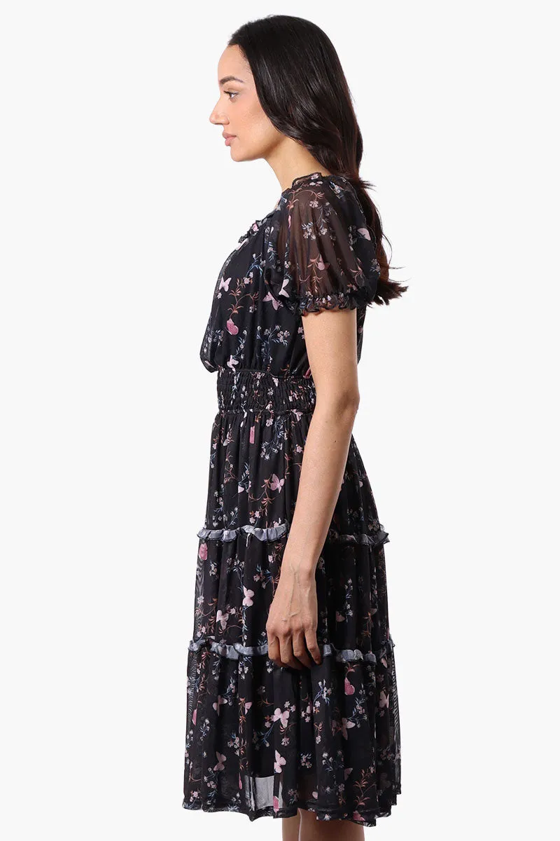 Costa Blanca Floral Tiered Smocked Waist Midi Dress - Black sold by Fairweather product image thumbnail 2