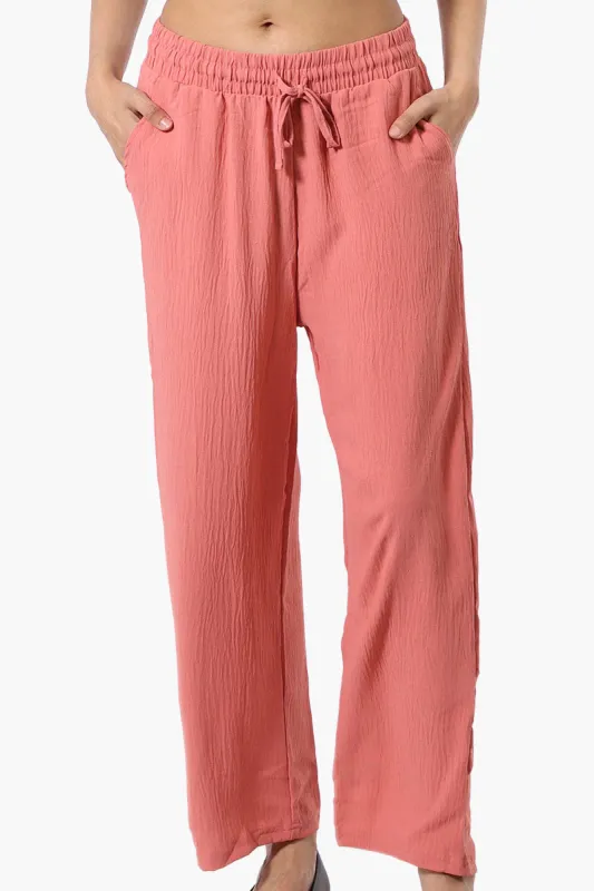 Stylexchange Tie Waist Wide Leg Crinkled Pants - Coral sold by Fairweather