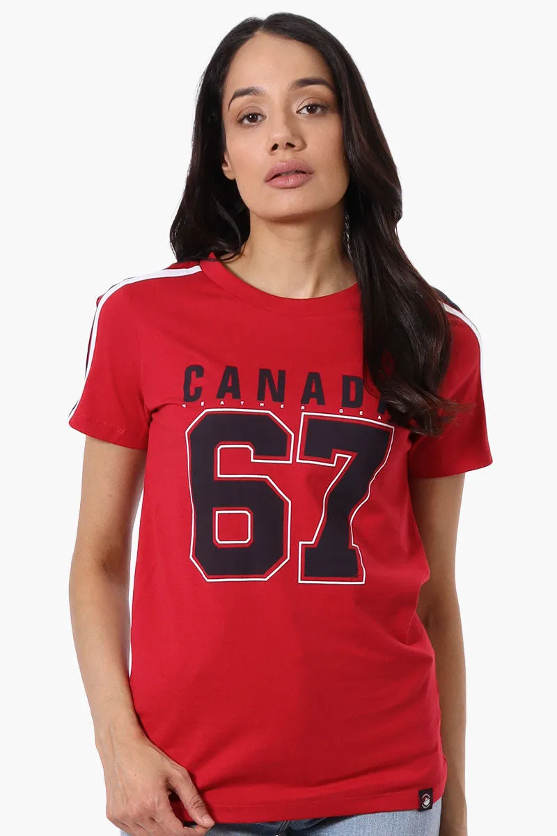 Canada Weather Gear 67 Print Stripe Detail Tee - Red sold by Fairweather