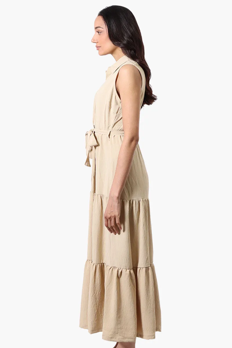 Stylexchange Belted Tiered Front Button Maxi Dress - Beige sold by Fairweather product image thumbnail 2